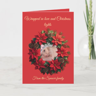 Bright Red Poinsettia and Greenery Circle Card