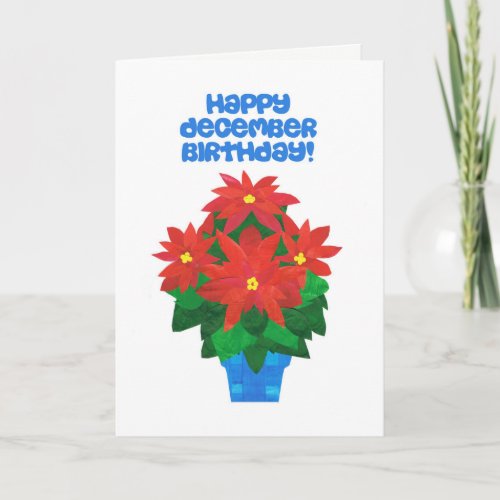 Bright Red Poinsettia December Birthday Card