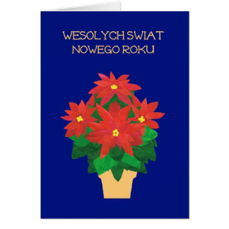 Bright Red Poinsettias Polish Language Greeting Cards