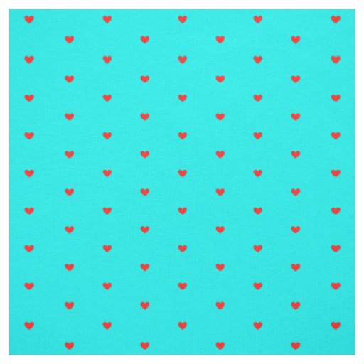 Bright Red Polka Hearts on Turquoise Blue Fabric
