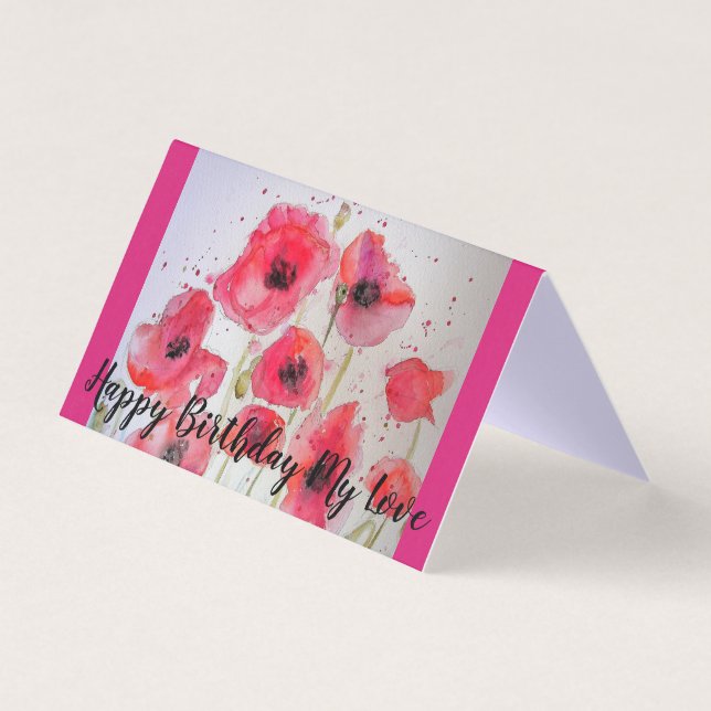 Bright Red Poppies Painting Love Birthday Card (Front)