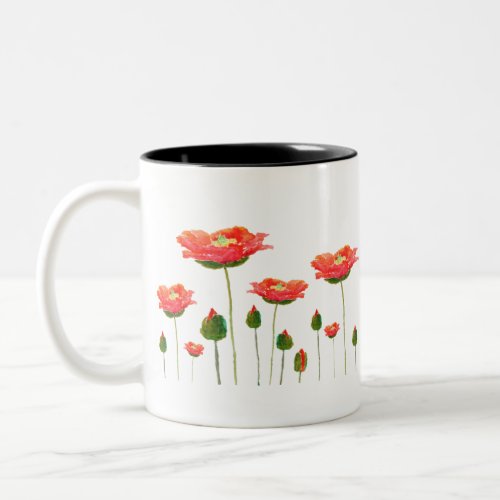 bright red poppies Two_Tone coffee mug