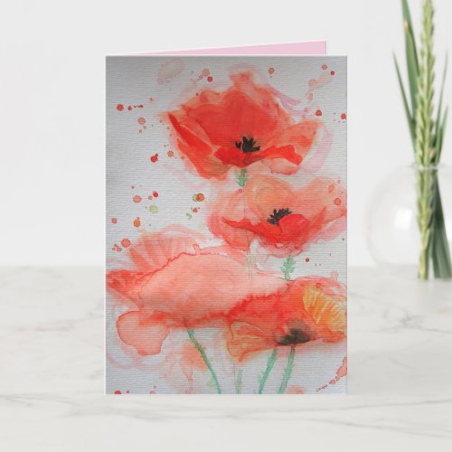 Bright Red Poppies Watercolor Birthday Card