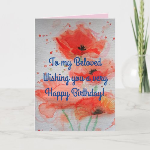 Bright Red Poppies Watercolour Birthday Card