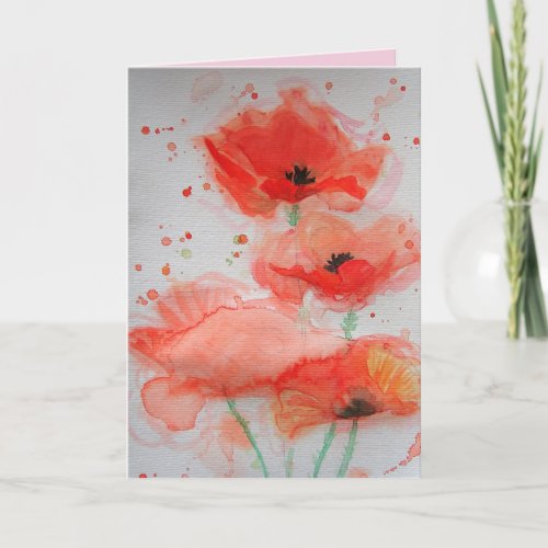 Bright Red Poppies Watercolour Birthday Card