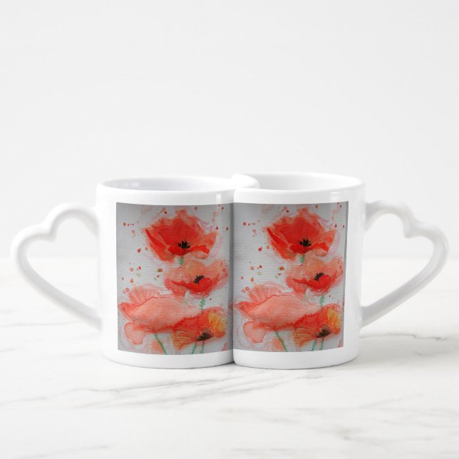Bright Red Poppies Watercolour Birthday Floral Coffee Mug Set (Front Nesting)