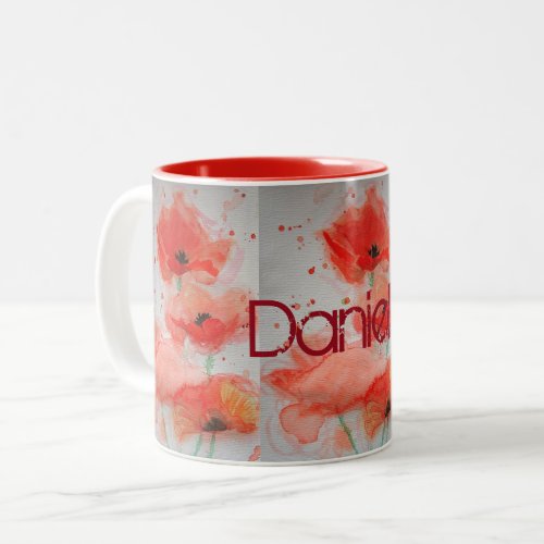 Bright Red Poppies Watercolour Birthday Floral Mag Two_Tone Coffee Mug