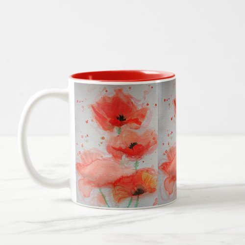 Bright Red Poppies Watercolour Birthday Floral Mag Two_Tone Coffee Mug