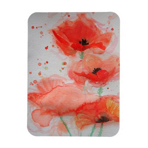 Bright Red Poppies Watercolour Flat Birthday Card Magnet