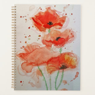 Bright Red Poppies Watercolour Flower Floral  Note Planner