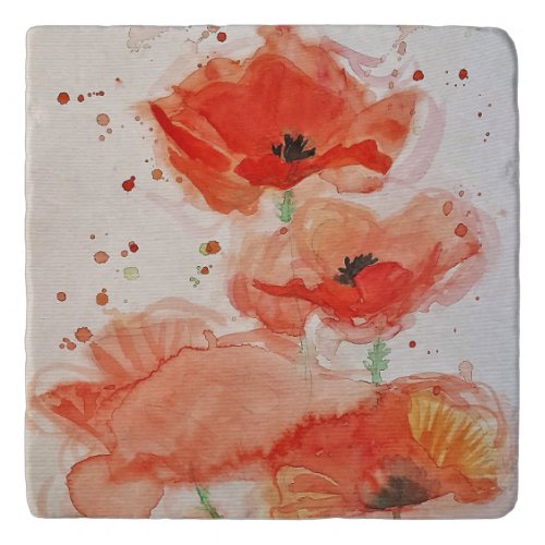 Bright Red Poppies Watercolour Flower Floral Trivet