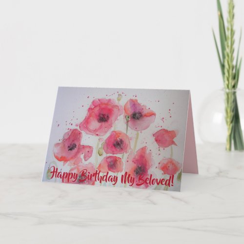 Bright Red Poppies Watercolour Happy Birthday Card