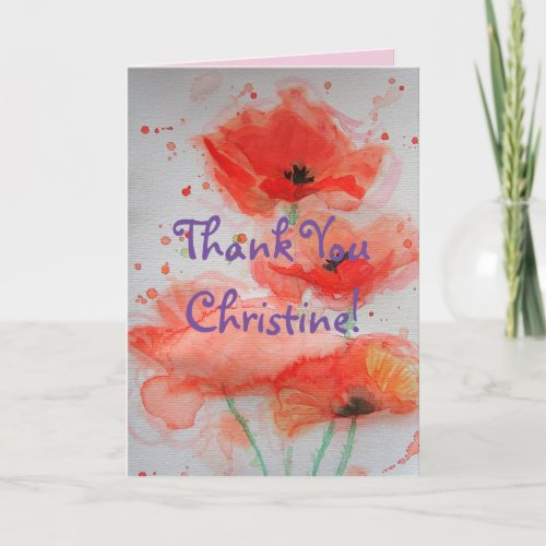 Bright Red Poppies Watercolour Thank You Card