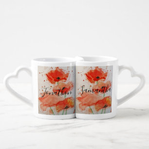 Bright Red Poppies Watercolour Wedding Mug