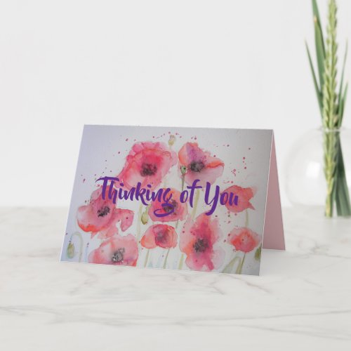 Bright Red Poppy Watercolour Thinking Of You Card