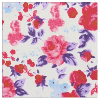 Bright Red  Purple  And Pink Floral Pattern Fabric by ChicPink at Zazzle