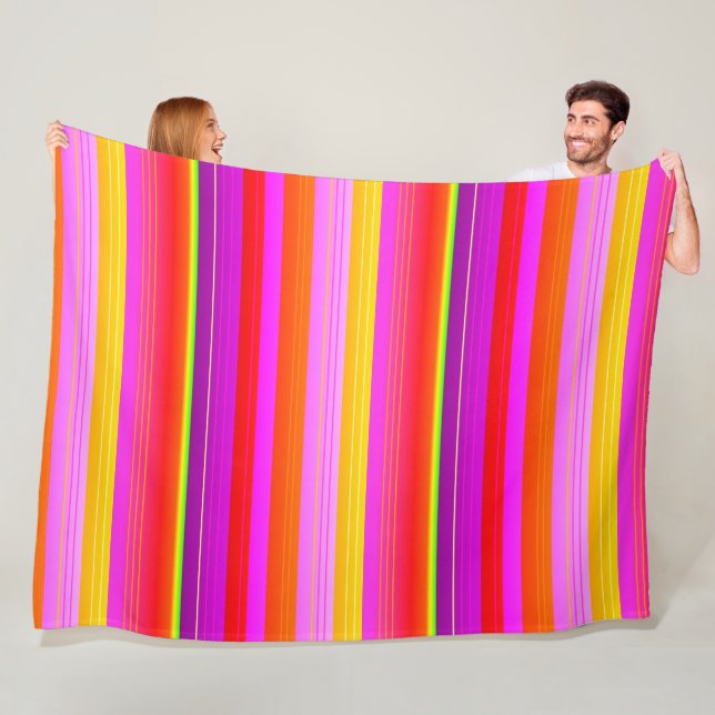 Bright red purple yellow creative striped fleece blanket (In Situ)