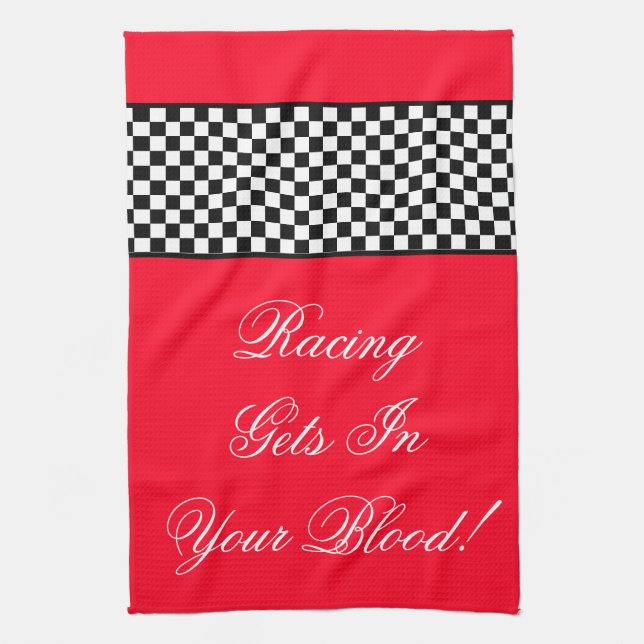 Bright Red Racing Theme Shop Kitchen Towel (Vertical)