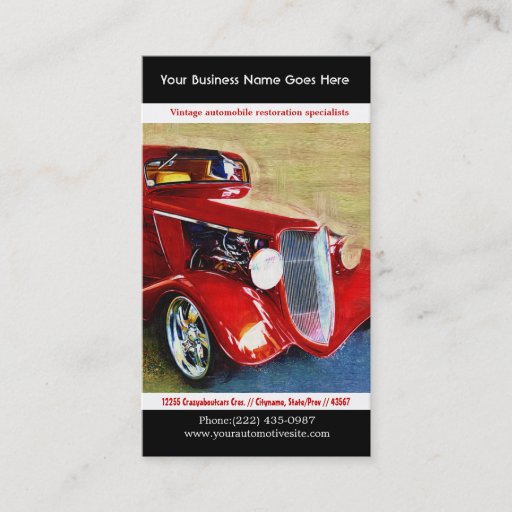 Customizable Bright Red Restored Vintage Auto Photo Business Cards