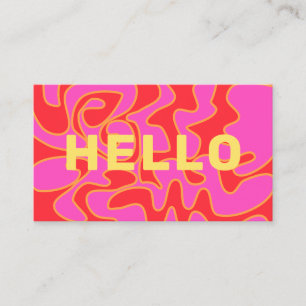 Bright Red Retro Groovy Hot Pink Hello Business Card