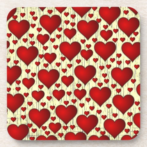 Bright Red Romantic Hearts Pattern Beverage Coaster