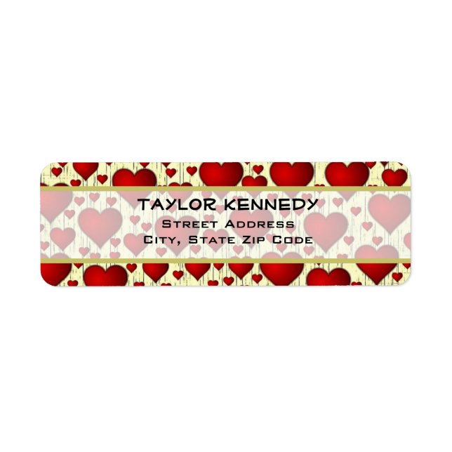Bright Red Romantic Hearts Pattern Label (Front)