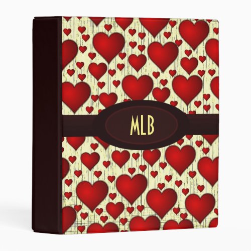 Bright Red Romantic Hearts Pattern Mini Binder