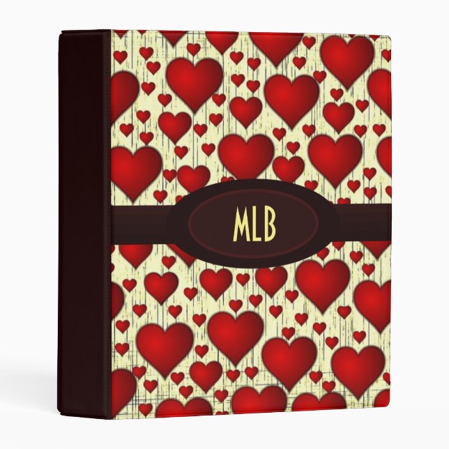 Bright Red Romantic Hearts Pattern Mini Binder (Front/Spine)