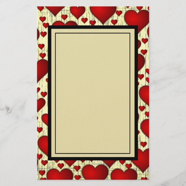 Bright Red Romantic Hearts Pattern Stationery (Front)