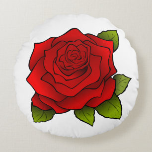 Bright Red Rose Art Round Pillow