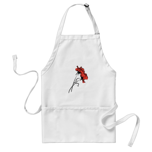 Bright Red Rose Brushstroke Adult Apron (Front)