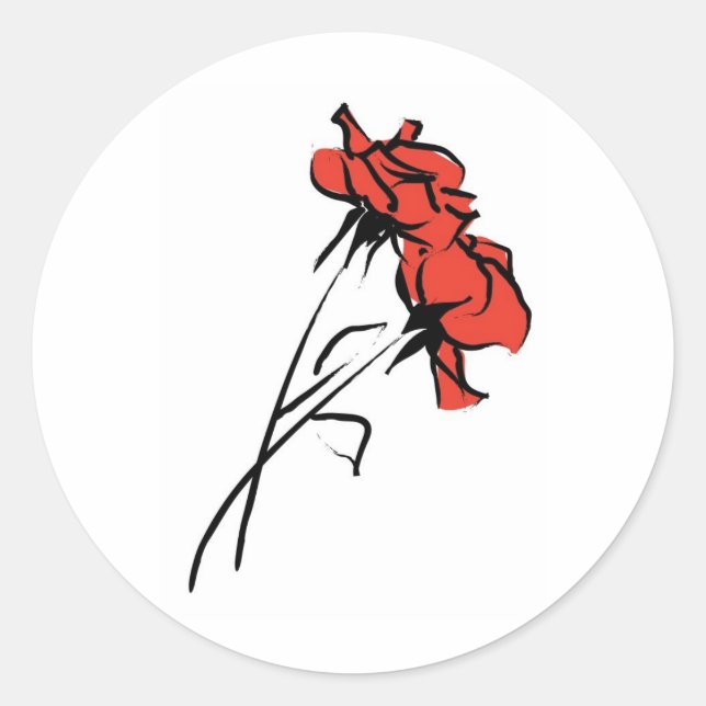 Bright Red Rose Brushstroke Classic Round Sticker (Front)