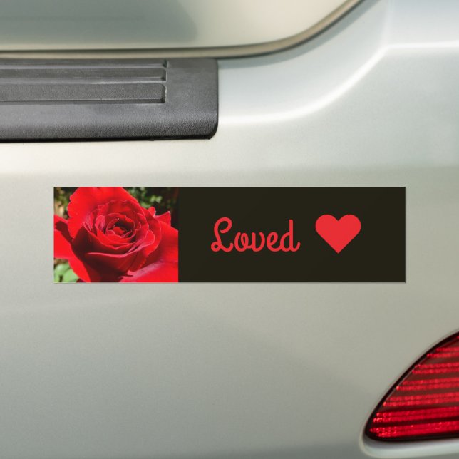Bright Red Rose Bumper Sticker (On Car)