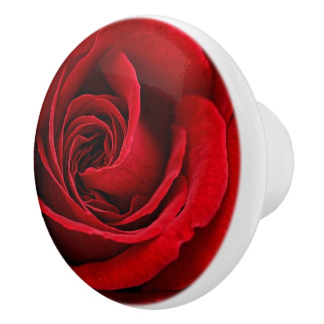 Bright Red Rose Close Up Ceramic Knob (Right)