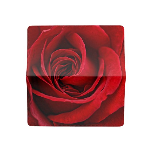 Bright Red Rose Close Up Checkbook Cover (Open)