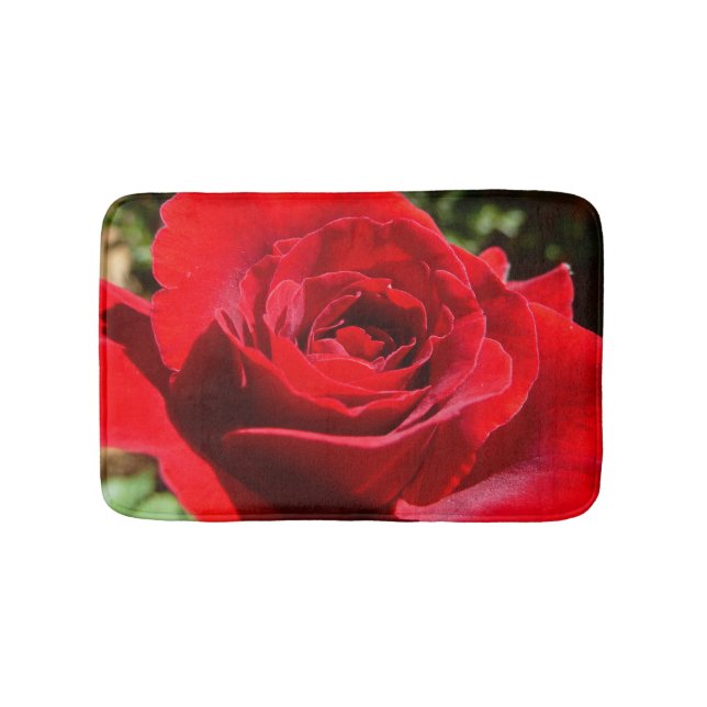 Bright Red Rose Flower Beautiful Floral Bathroom Mat (Front)