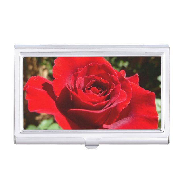 Bright Red Rose Flower Beautiful Floral Business Card Holder (Front)