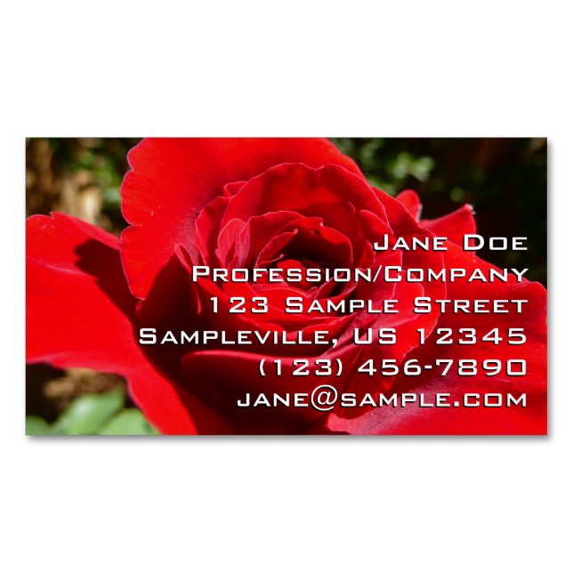 Bright Red Rose Flower Beautiful Floral Business Card Magnet (Front)