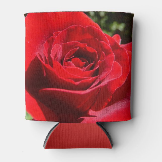 Bright Red Rose Flower Beautiful Floral Can Cooler (Front)