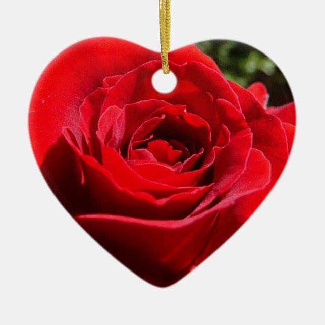Bright Red Rose Flower Beautiful Floral Ceramic Ornament (Front)