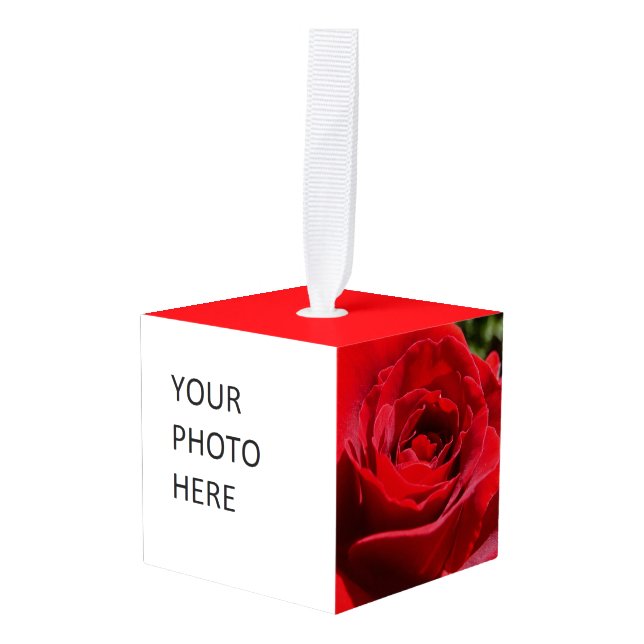 Bright Red Rose Flower Beautiful Floral Cube Ornament (Front Angled)