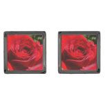 Bright Red Rose Flower Beautiful Floral Cufflinks