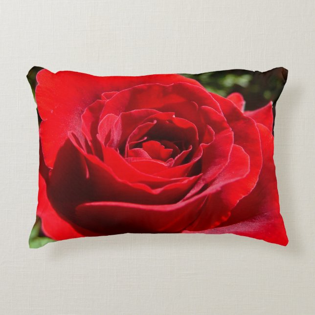 Bright Red Rose Flower Beautiful Floral Decorative Pillow (Front)