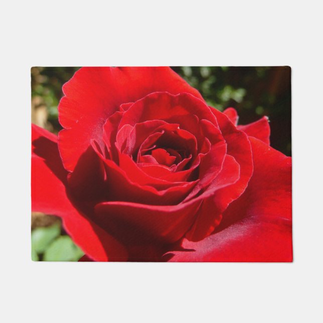 Bright Red Rose Flower Beautiful Floral Doormat (Front)