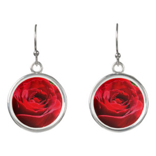 Bright Red Rose Flower Beautiful Floral Earrings