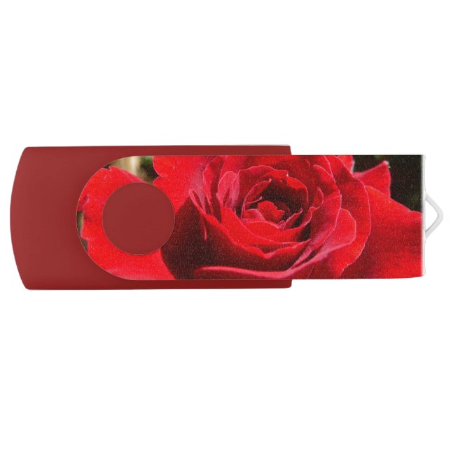 Bright Red Rose Flower Beautiful Floral Flash Drive (Front)