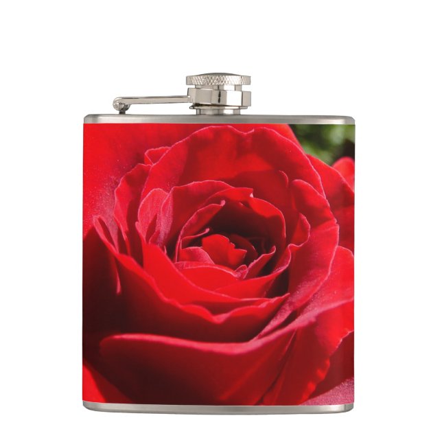 Bright Red Rose Flower Beautiful Floral Flask (Front)