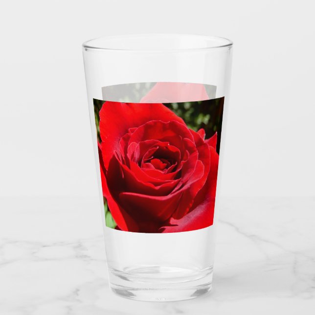 Bright Red Rose Flower Beautiful Floral Glass (Front)