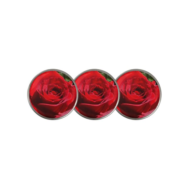 Bright Red Rose Flower Beautiful Floral Golf Ball Marker (3 Up)