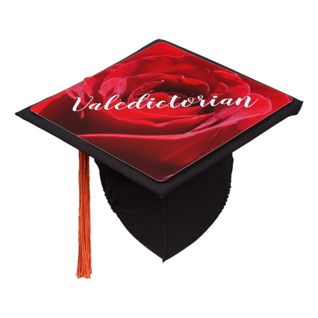 Bright Red Rose Flower Beautiful Floral Graduation Cap Topper (Angled)